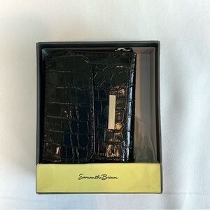 Samantha Brown Black Croc-Embossed Italian Leather Zip & Snap Accordion Wallet